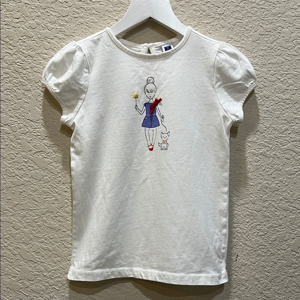 Janie and Jack girls short sleeve white tshirt with girl and dog decal size 8